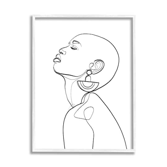 Stupell Industries Woman Wearing Circular Earrings Black Line Fluid Abstraction in White Frame Wall Art
